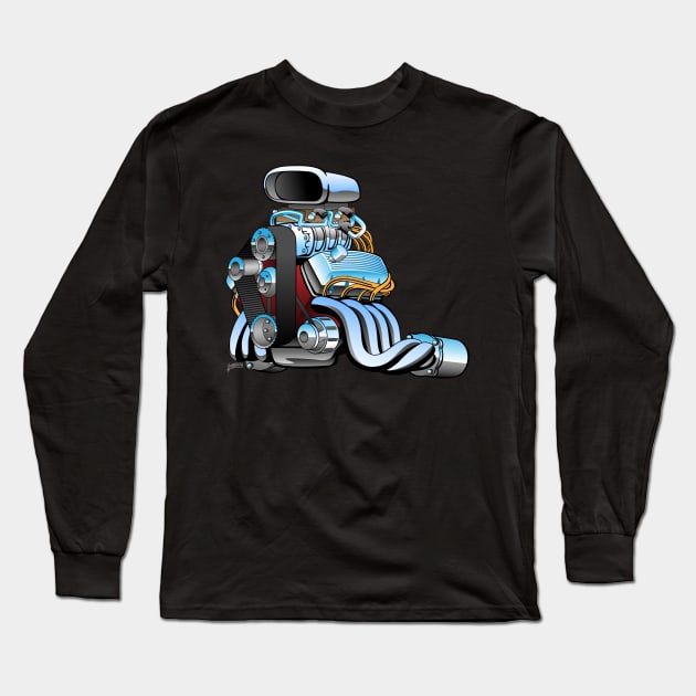 Hot rod race car engine cartoon Long Sleeve T-Shirt by hobrath